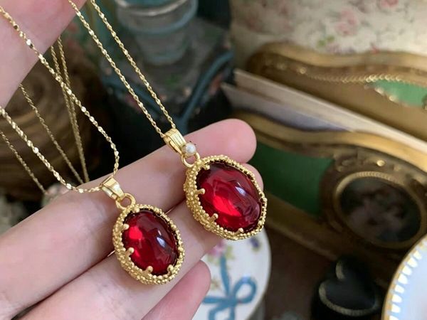 Vintage French Red Gem Pendant Necklace - Main image