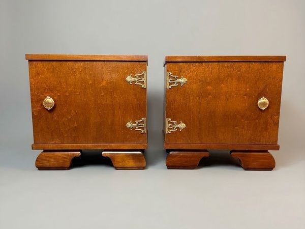 Mid-Century Italian Walnut Nightstands with Brass Hardware - Main image