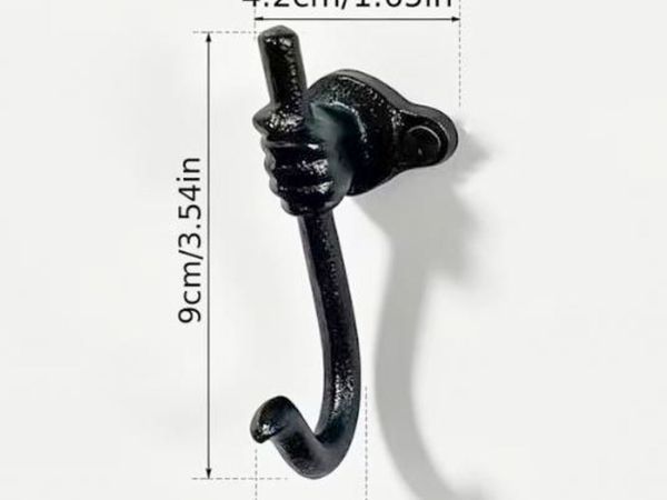 Black Cast Iron Hand Wall Hook (new). - Main image
