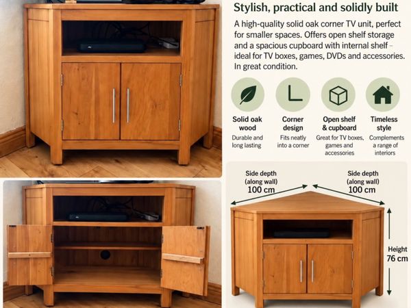 Solid Oak Corner TV Cabinet / TV Unit - Main image