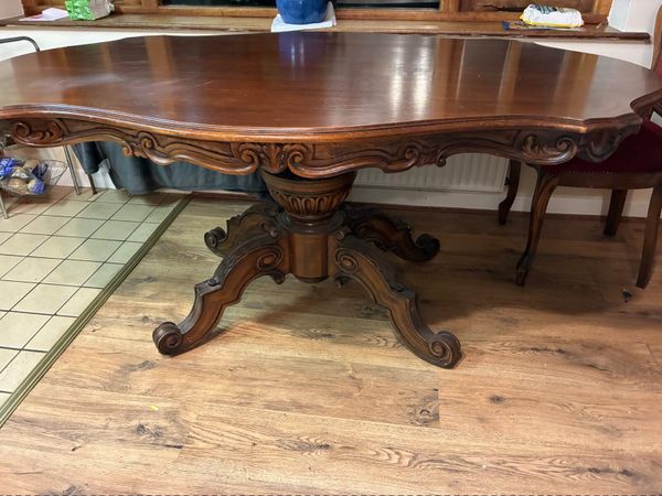 Victorian Style Dining Table & Red Velvet Chairs - Main image