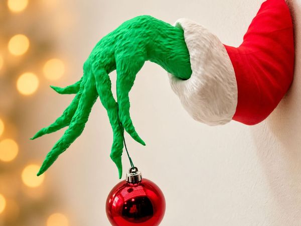 Green Christmas Hand Wall Mount, Bauble Holder 3D - Main image