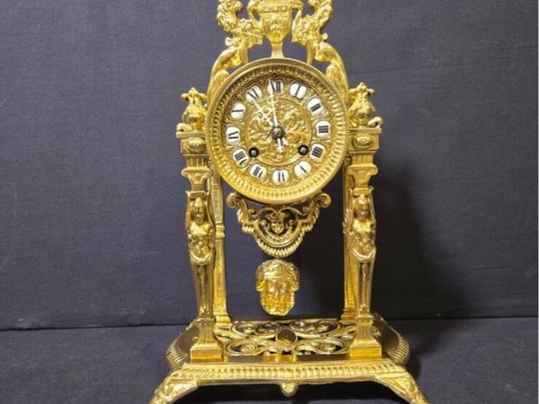 TABLE CLOCK EMPIRE STYLE GILT BRONZE - Main image