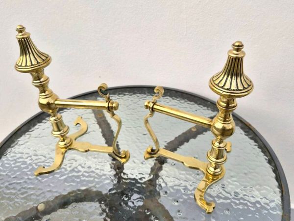 2 Old brass  fire tong holders - Main image