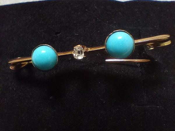Gold, diamond and turquoise brooch ,lapel pin - Main image