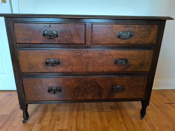 Antique Chest of Drawers & Matching Oval Mirror - - Main image