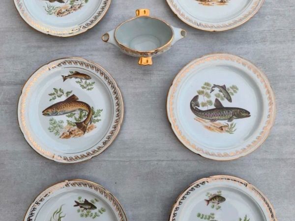 Vintage French Porcelain Fish Service Set c.1950s - Main image