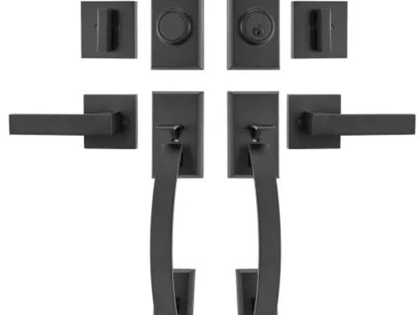 Double Door Handle Set, Matte Black Arched Door Le - Main image