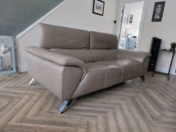 Italian leather 3 seater sofa and stool - Main image