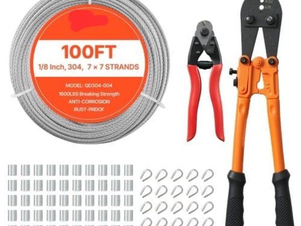 3.2 mm Wire Rope Kit, 30.5 m Length, 304 Stainless - Main image