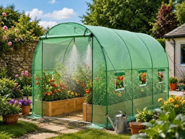 10FT X 7FT WALK-IN POLYTUNNEL GREENHOUSE WITH BUIL - Main image
