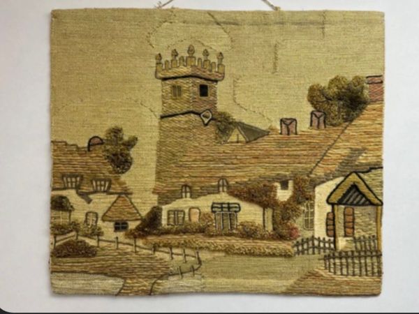 1950s embroidered wool tapestry wall hanging - Main image