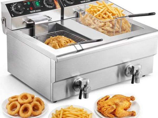 Commercial Deep Fryer, Dual Tank 3000W Electric - Main image