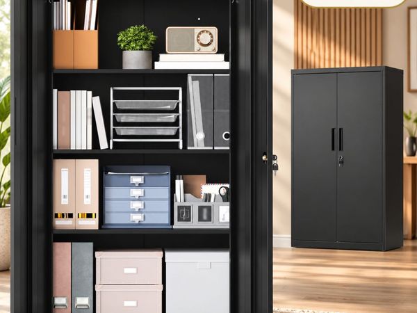 Black Metal Storage Cabinet 80 x 40 x 140 cm Lock - Main image