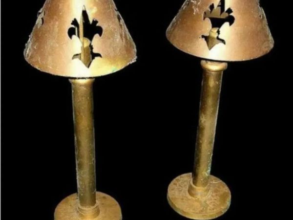 Pair of Vintage Harrods Brass Candle Lamps - Main image