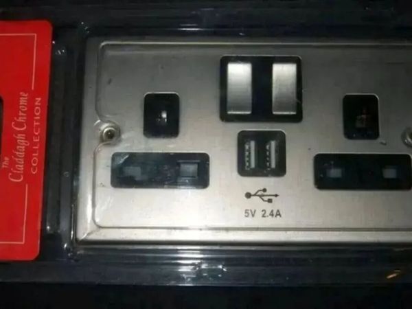 Claddagh Chrome Twin 13A Socket with Dual USB Port - Main image