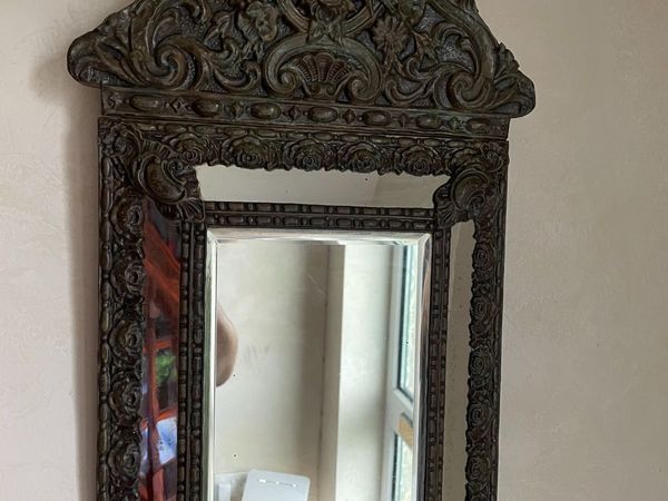 Antique Style Ornate Dutch Brass Repoussé Mirror - Main image