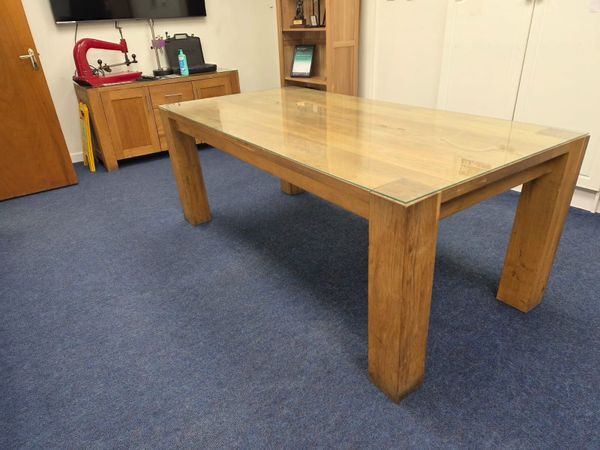 Solid Oak Dining Table with Removable Glass Top - Main image