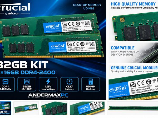 Crucial 32GB DDR4-2400 RAM Kit (2×16GB) – Desktop - Main image