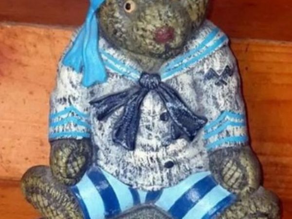 Vintage 12" Cast Iron Sailor Bear Doorstop - Main image