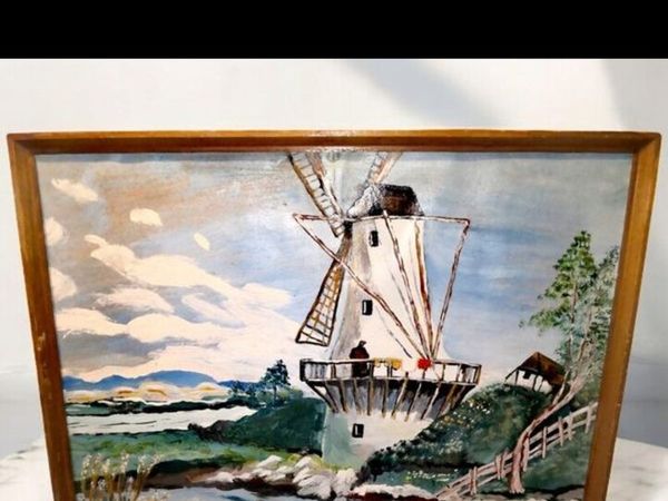 Large oil painting on canvas with windmill - Main image
