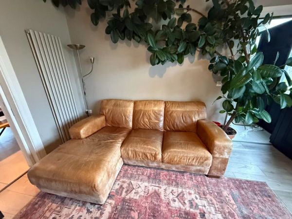 Tan Leather Sofa with Left Hand Chaise - Main image