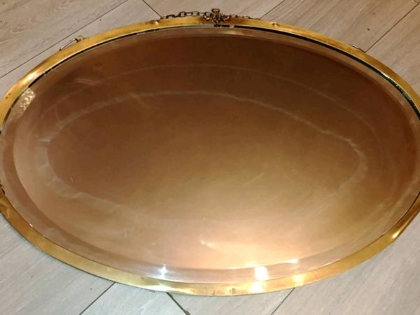 Large antique oval bevelled mirror with brass - Main image