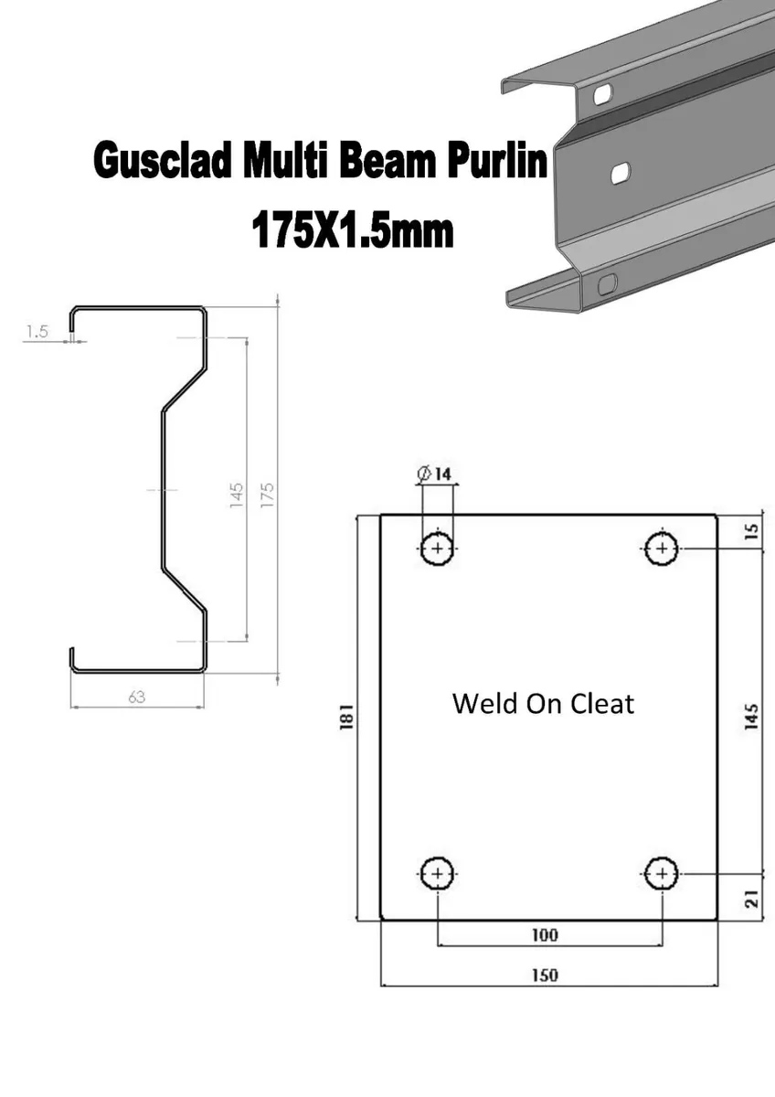 7" (175mm x 63mm) Multibeam Purlins - Image 3