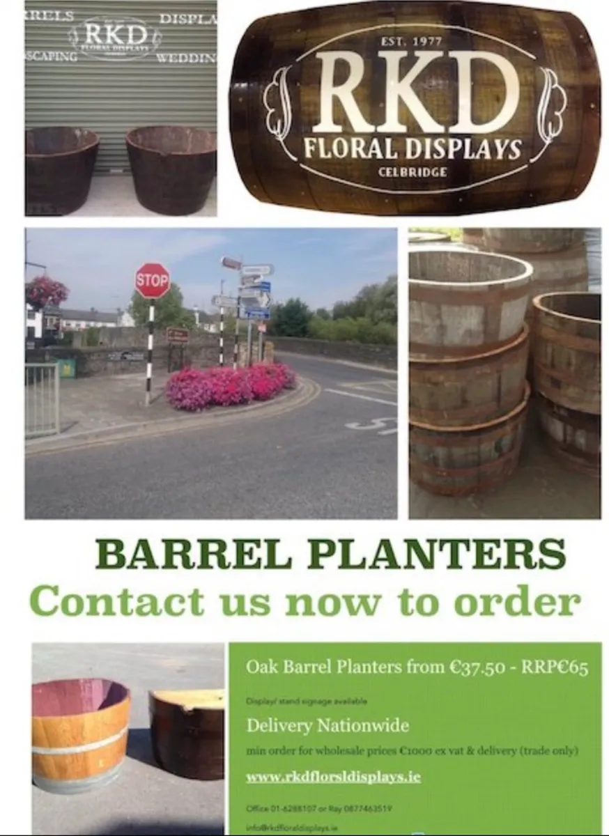 Whiskey Barrel Planters- delivered - Image 1