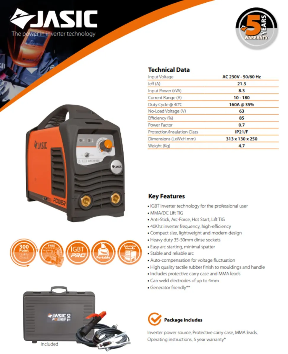Jasic 180amp Inverter Welder **5 Year Warranty**** - Image 2