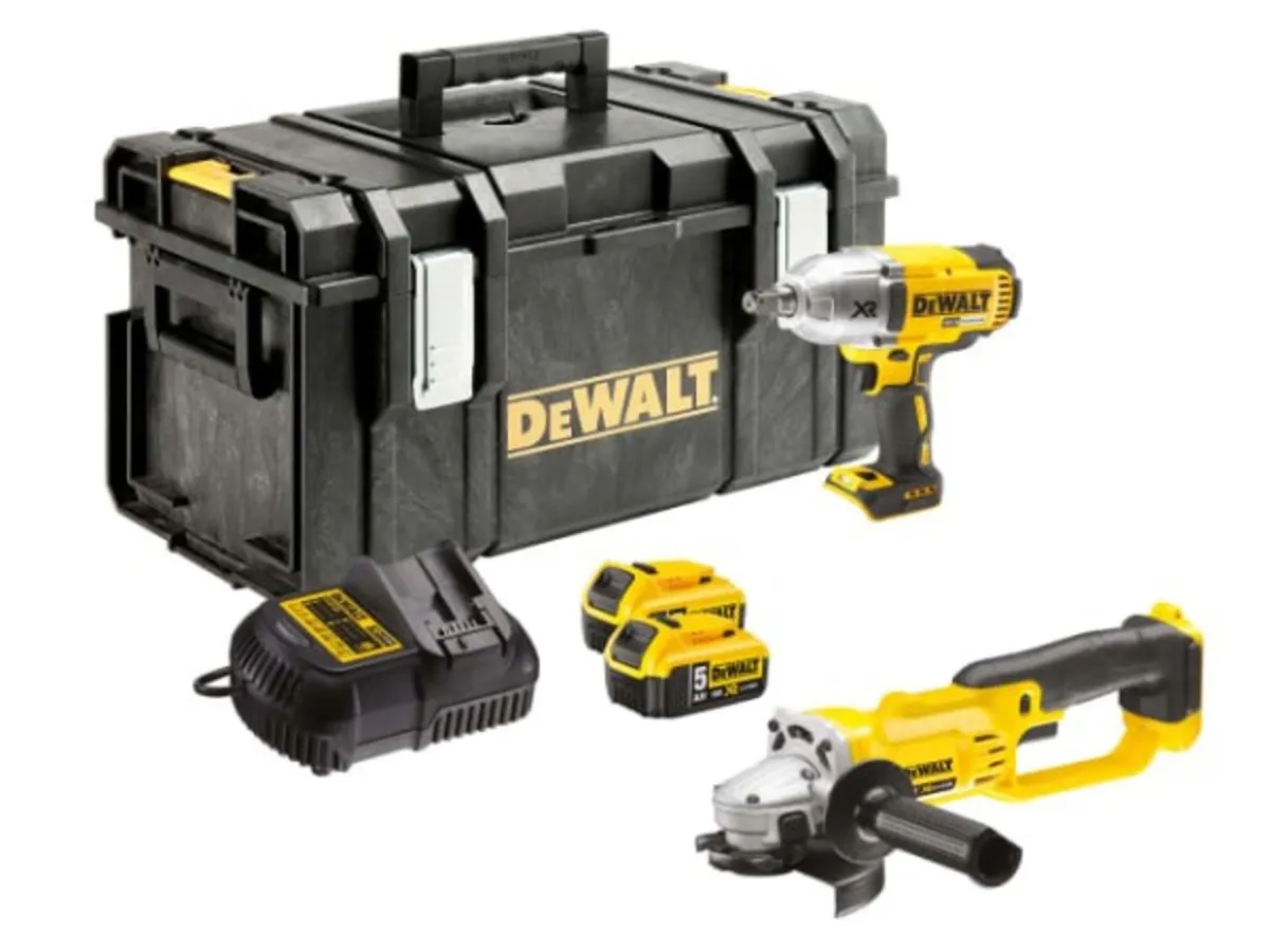 Dewalt Impact Wrench & Grinder Twinpack  2 x 5.0AH - Image 1