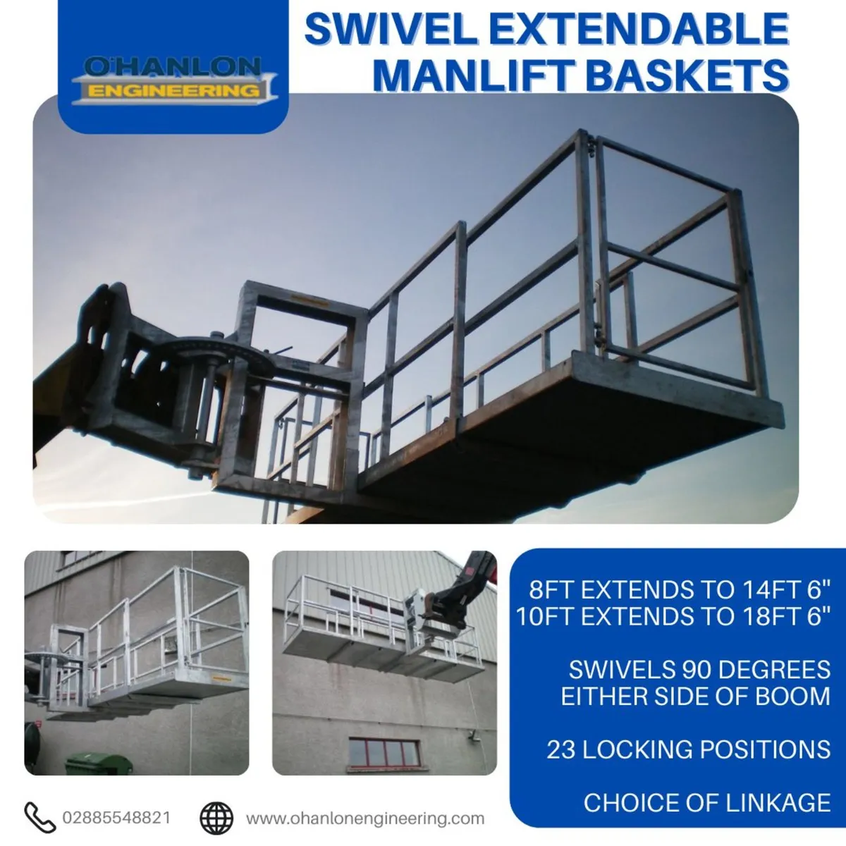 8ft Swivel Extendable Manlift Basket/Safety Cage - Image 3