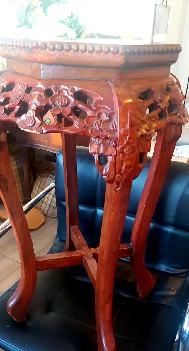 Antique ROYOLA PACIFIC marble and wood table - Image 4