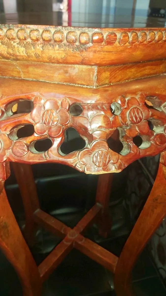 Antique ROYOLA PACIFIC marble and wood table - Image 2