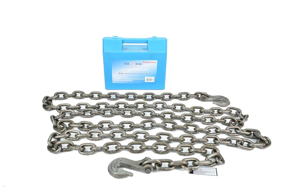 14FT Tow Chain  5/16" Towing Lifting Steel Hook - Image 1