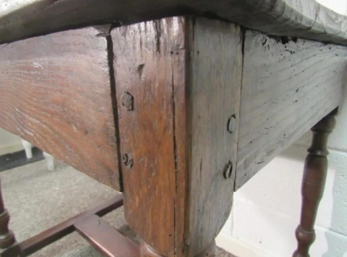 Antique c1680 oak peg jointed Charles 11 sidetable - Image 4
