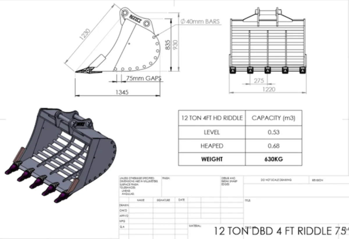 4ft // 10-14t // Riddle Bucket for excavator - Image 3