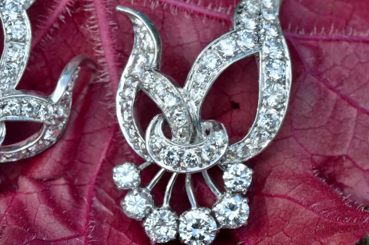 Incredible Art Deco Diamond Earrings - 18ct White Gold & Platinum - Image 4