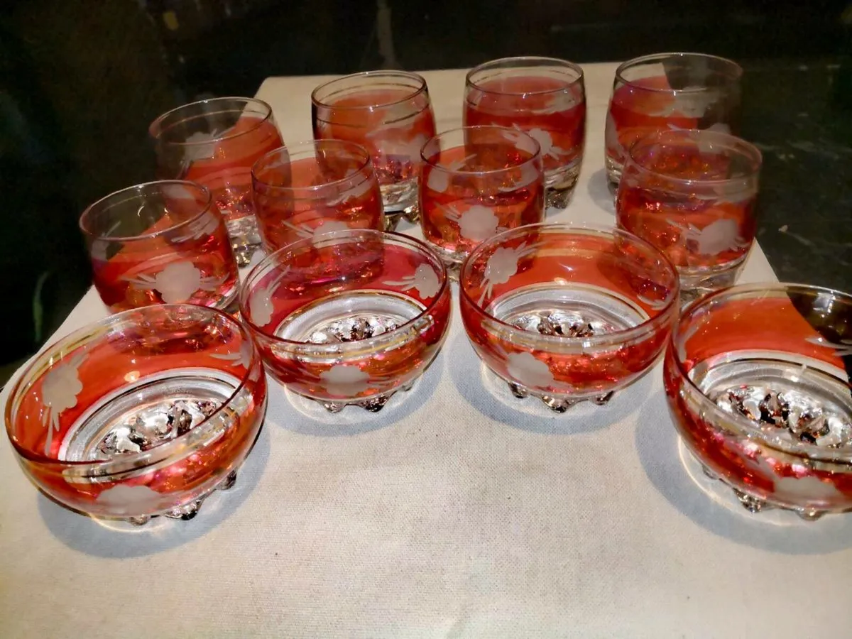 Exquisite pink hand etched crystal glass set 12 - Image 2