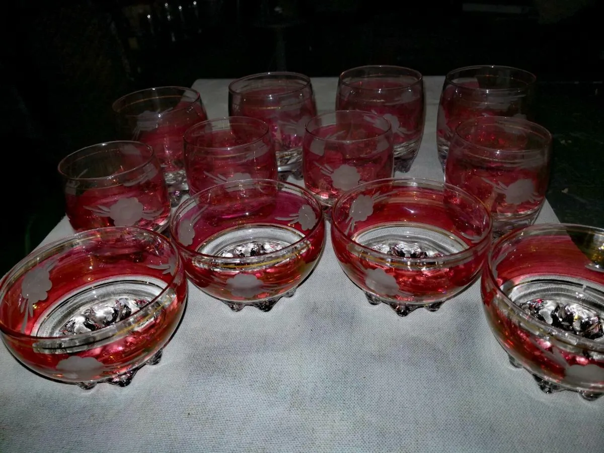 Exquisite pink hand etched crystal glass set 12 - Image 3