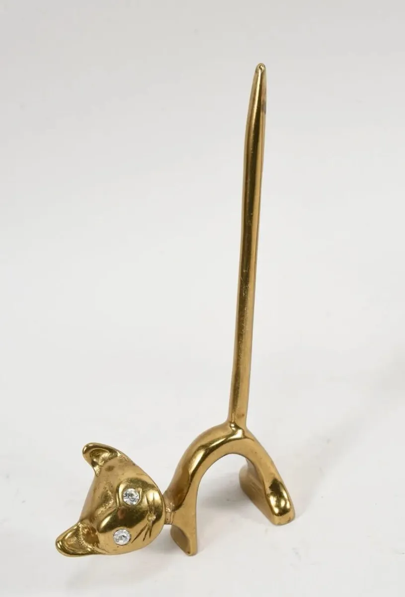 6 old Italian brass cats with Zirconia eyes - Image 2