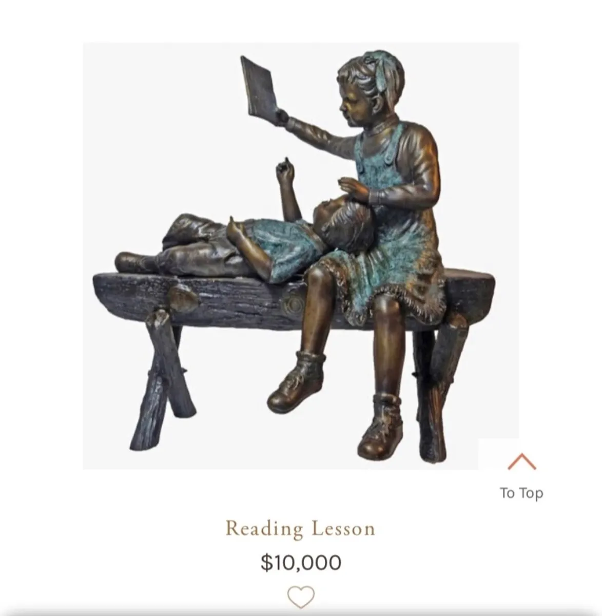 Bronze boy and girl on log bench - Image 3