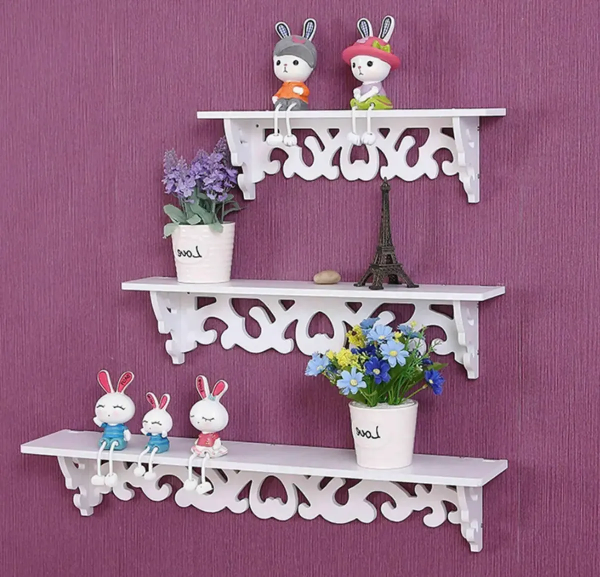 Set of 3 White Floating Wall Shelves Wooden NEW - Image 2