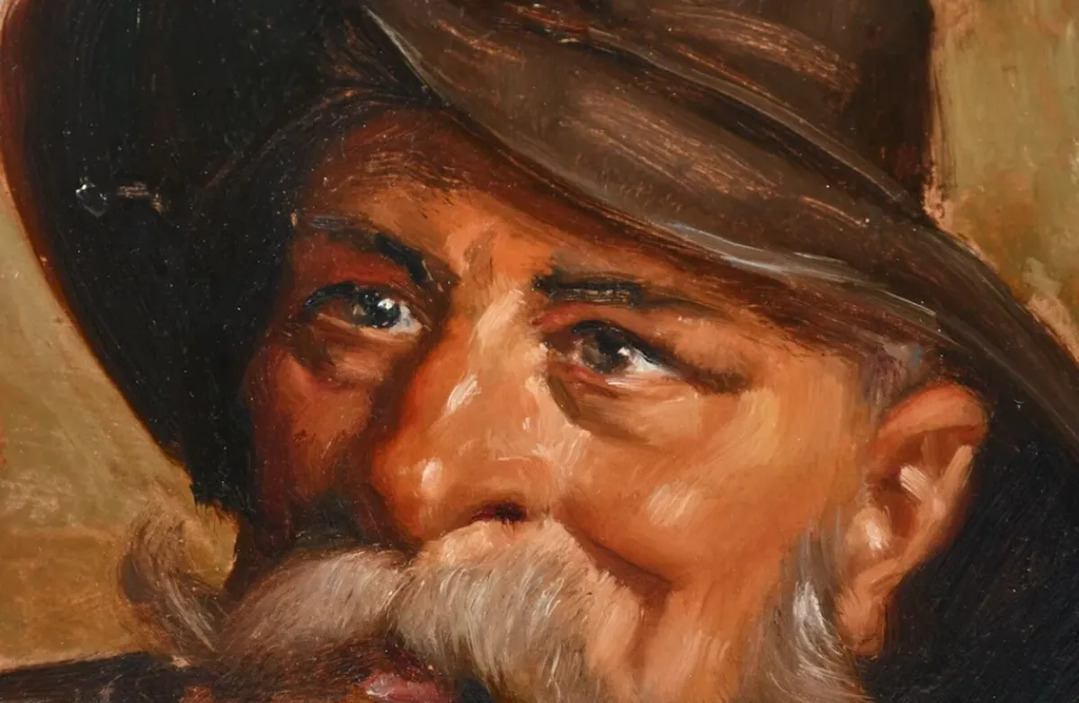 Antique oil painting of a man with pipe - Image 2