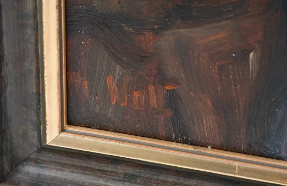 Antique oil painting of a man with pipe - Image 3