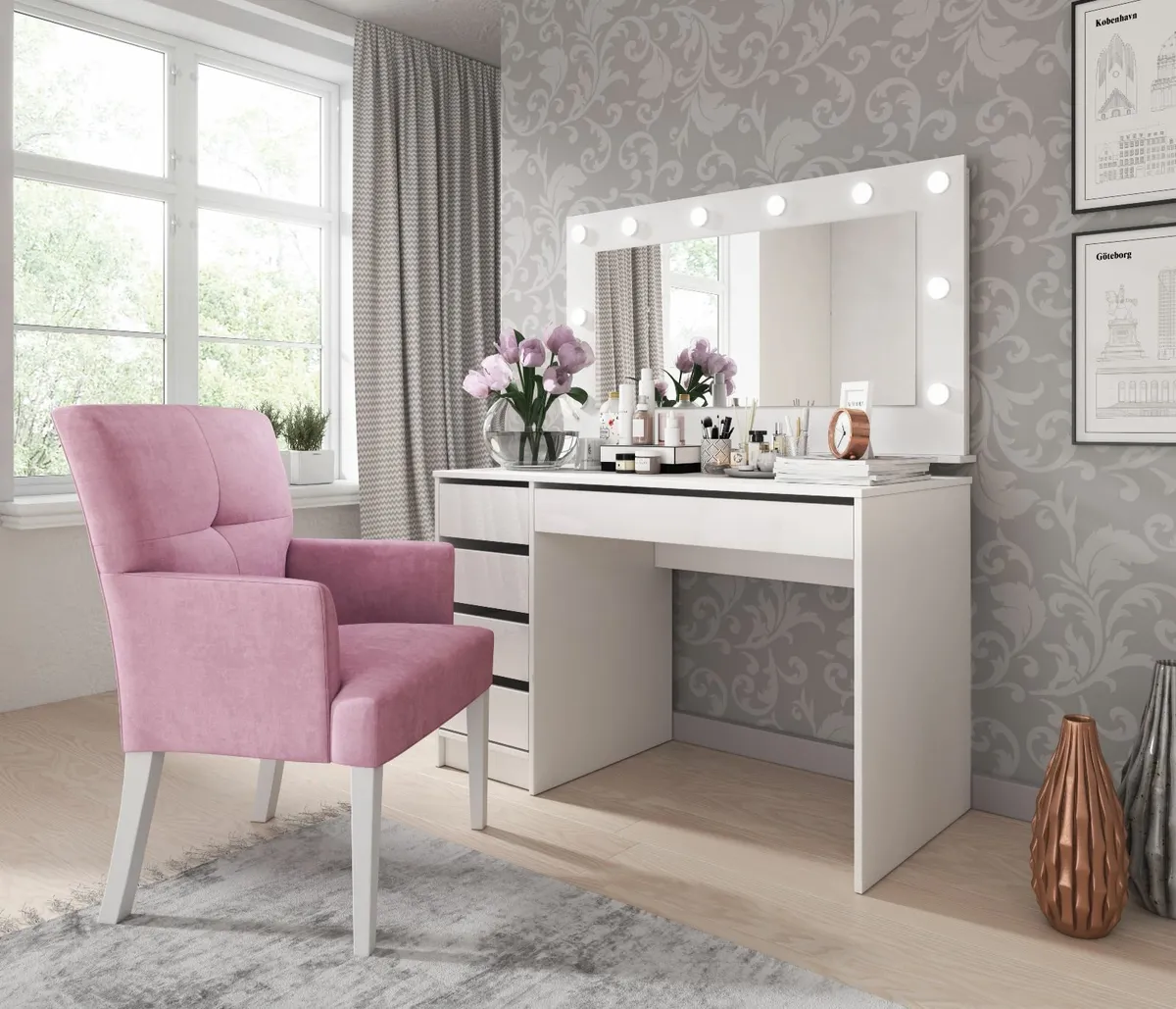 Adele Vanity Table with Hollywood Mirror - - Image 1