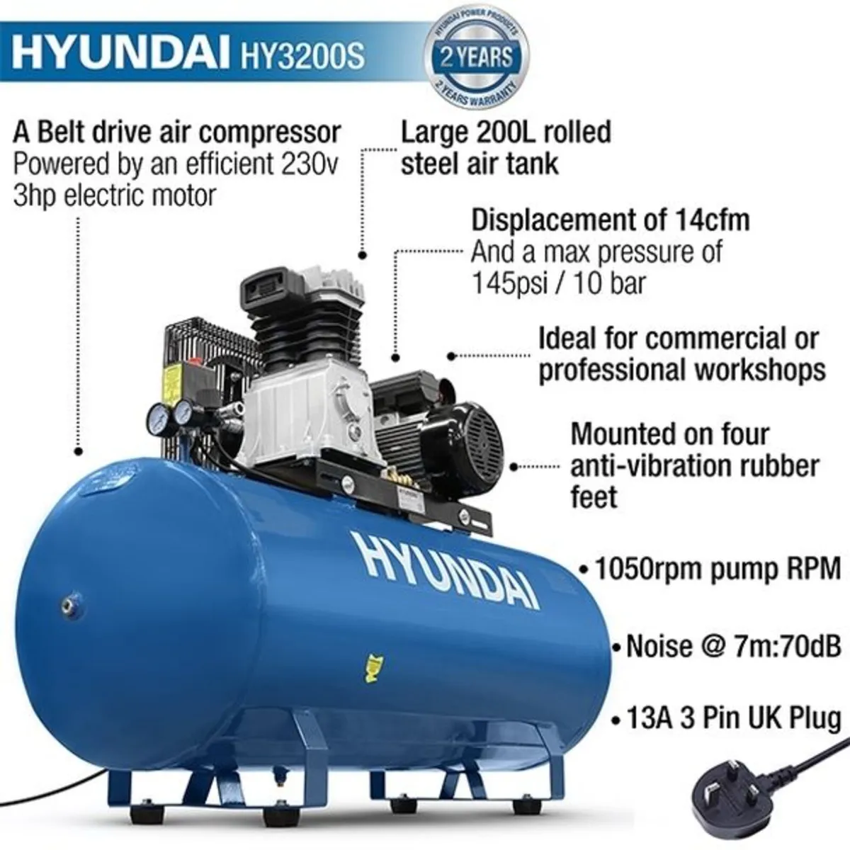 Hyundai 200 Litre Air Compressor 14CFM/145psi - Image 4