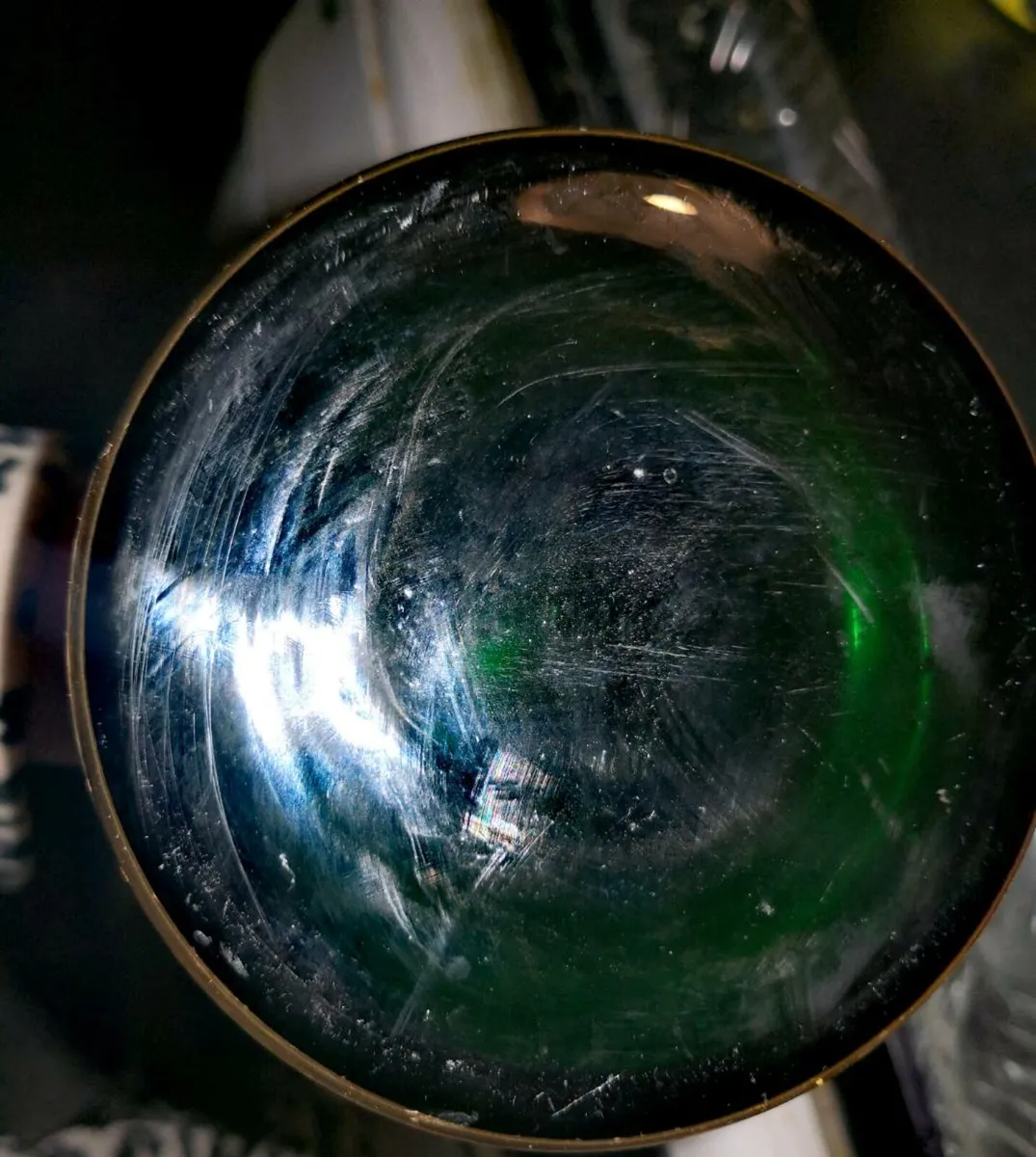 Bohemian green glass candle holder with label - Image 4