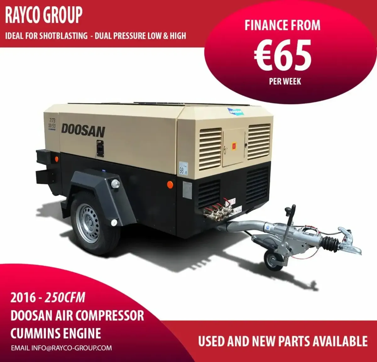 2018 / 2016 DOOSAN 250CFM AIR COMPRESSOR - Image 3