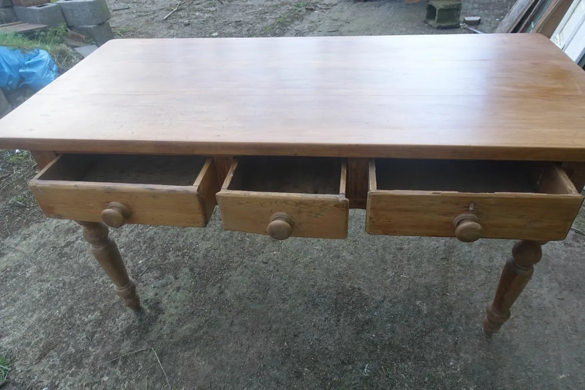 3 drawer pine table,desk. - Image 4